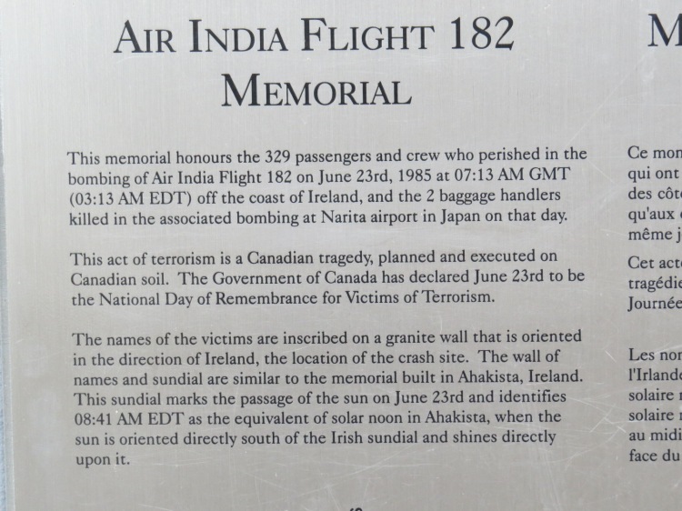 Excerpt from Air India Flight 182 Memorial at Humber Bay Park East in Toronto, ON